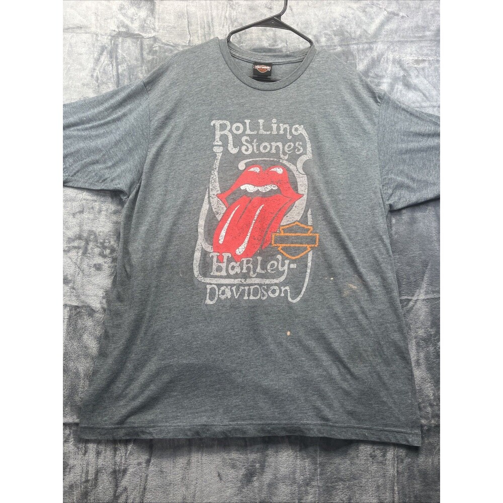 Harley Davidson Rolling Stones Shirt XXL Gray Tongue Lips Logo Biker Rock TN